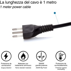 Multipresa 9 posti: 3 prese Schuko+6 prese bivalenti 10/16A. Cavo 1,5m e interruttore