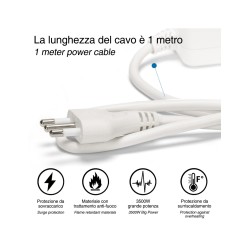 Multipresa 9 posti: 3 prese Schuko bivalenti 10/16A +6 prese bivalenti 10/16A. Cavo 1,5m, interruttore luminoso e spina angolare